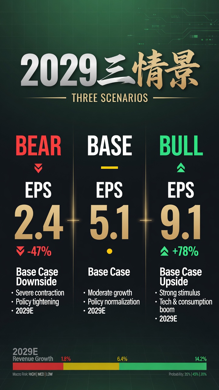 2029 三情景：Bear / Base / Bull